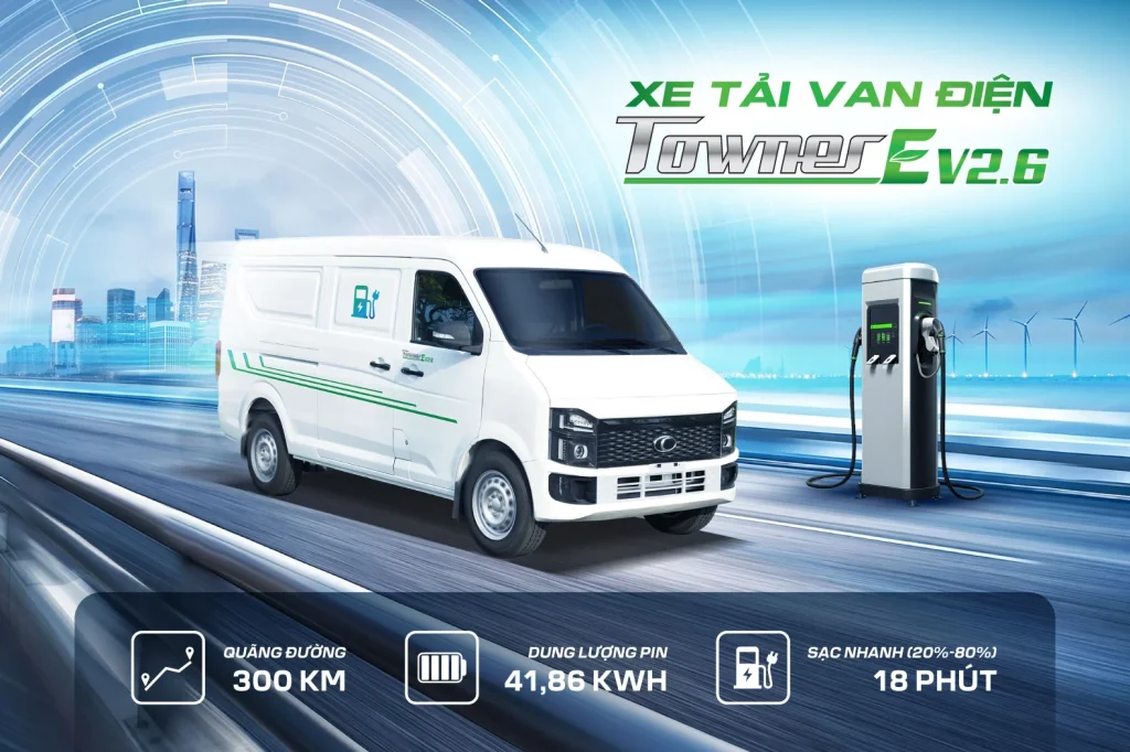 THACO Towner E V2.6-2S: xe van điện nhỏ gọn cho giao nhận nội đô