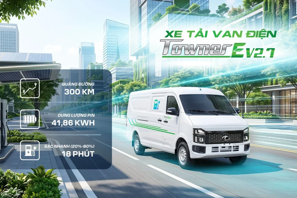 THACO Towner E V2.7-2S: khoang hàng 5,9 m³, sạc nhanh trong 18 phút