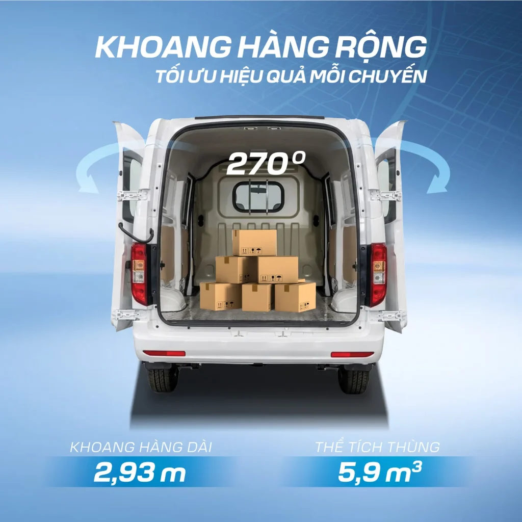 THACO Towner E V2.7-2S: khoang hàng 5,9 m³, sạc nhanh trong 18 phút